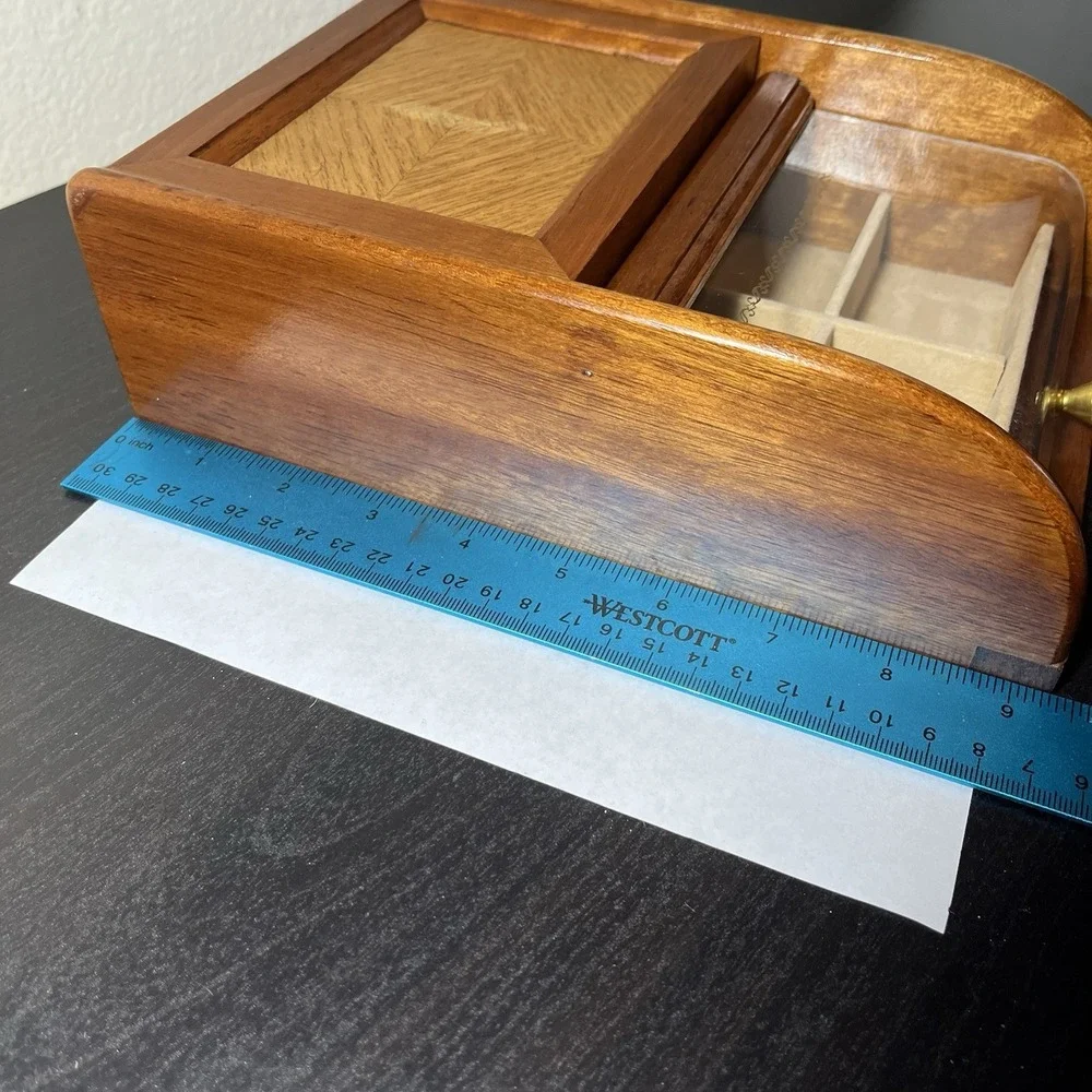 MCM‎ London Leather Wooden Jewelry Box Valet Inlaid Divided Storage Case Vintage